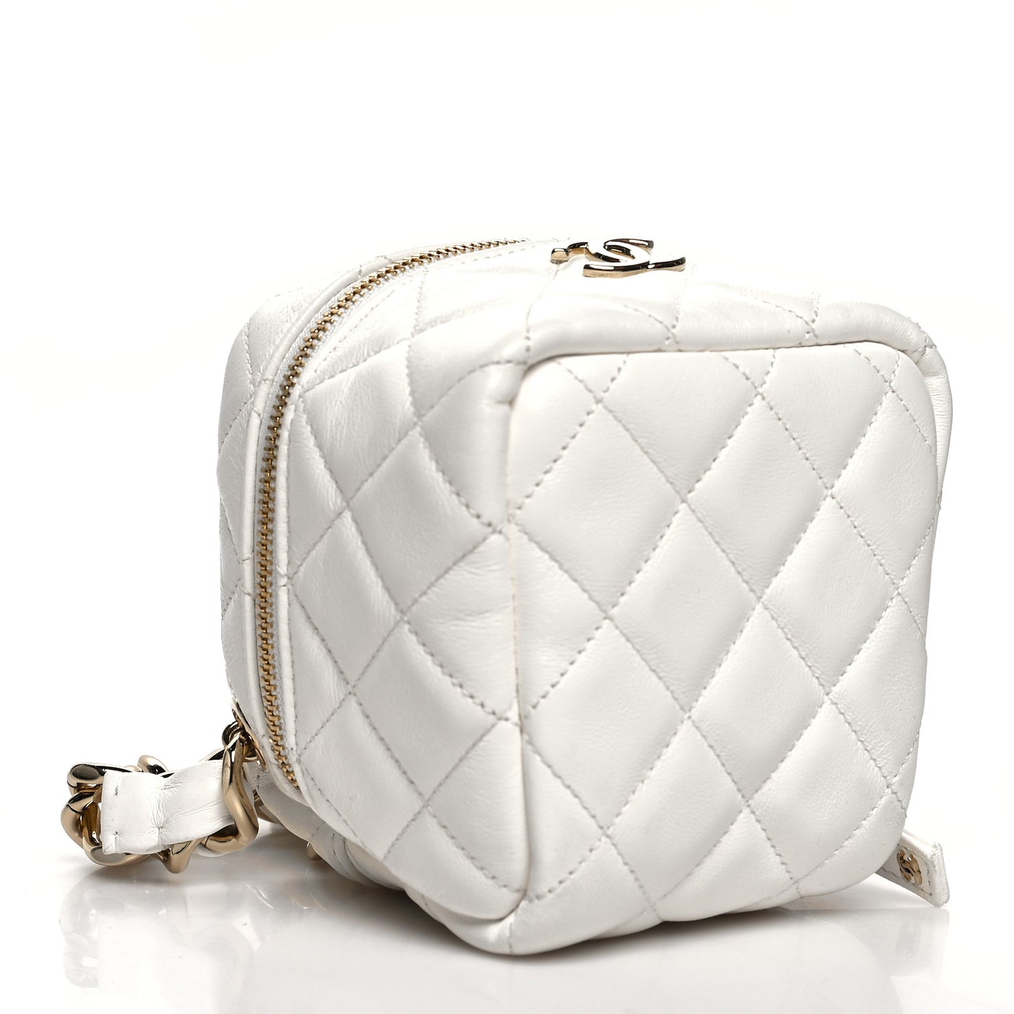 Lambskin Quilted Cube Chain Wristlet Case White