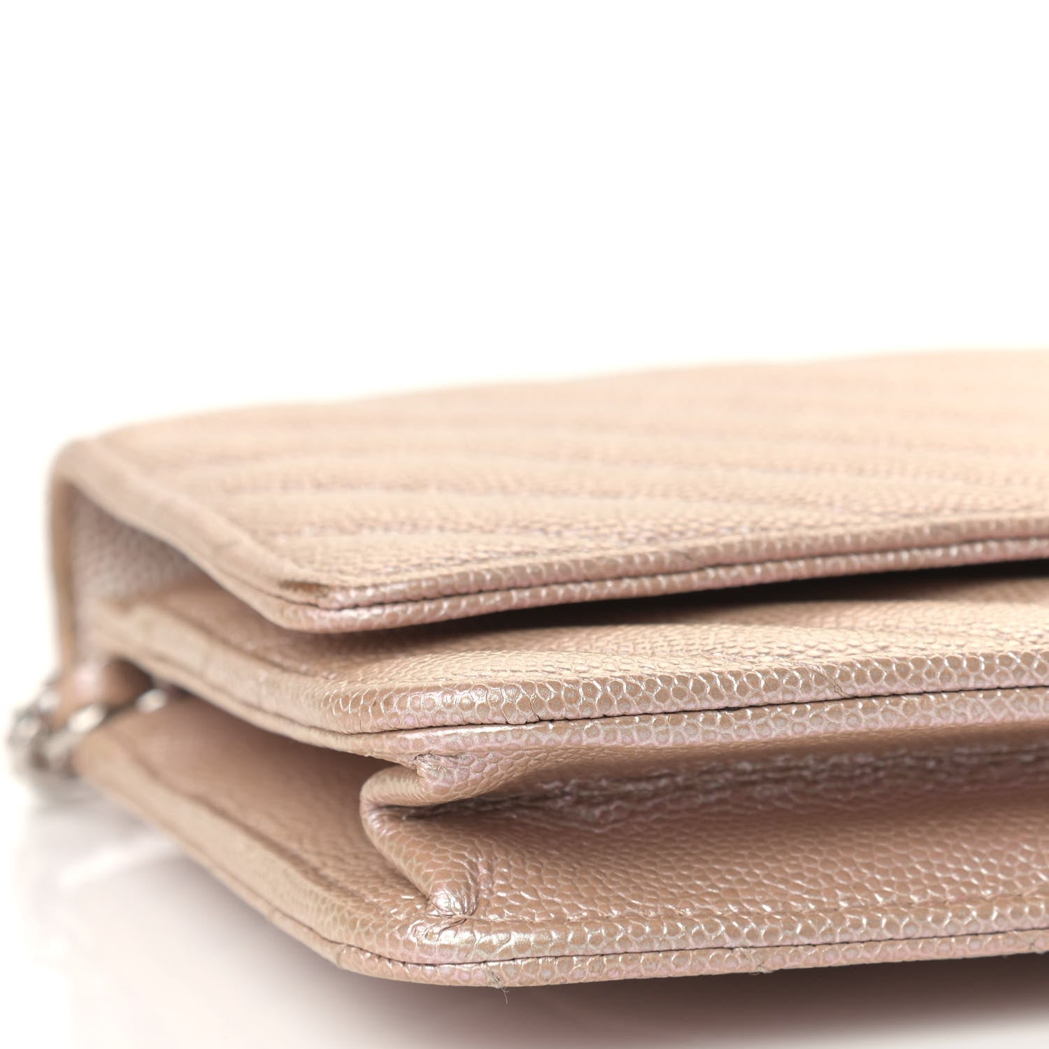 Chanel Metallic Caviar Chevron Quilted Wallet On Chain WOC Light Gold 9 of 10