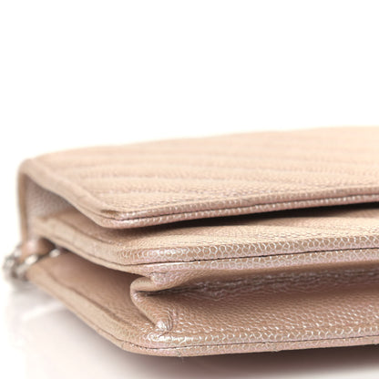 Chanel Metallic Caviar Chevron Quilted Wallet On Chain WOC Light Gold 9 of 10