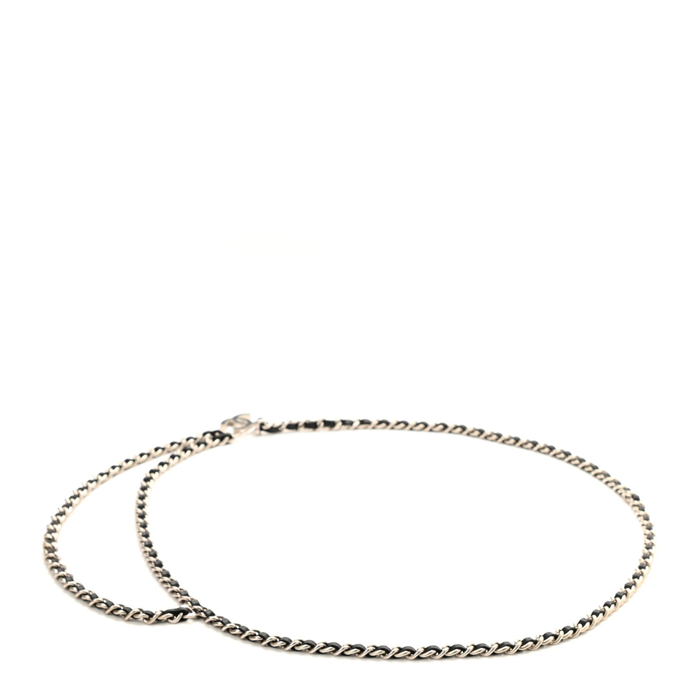 Lambskin Enamel CC Chain Belt Black Silver