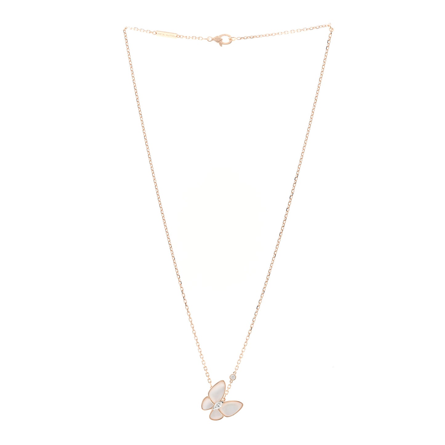18K Rose Gold Diamond Mother of Pearl Two Butterfly Pendant Necklace