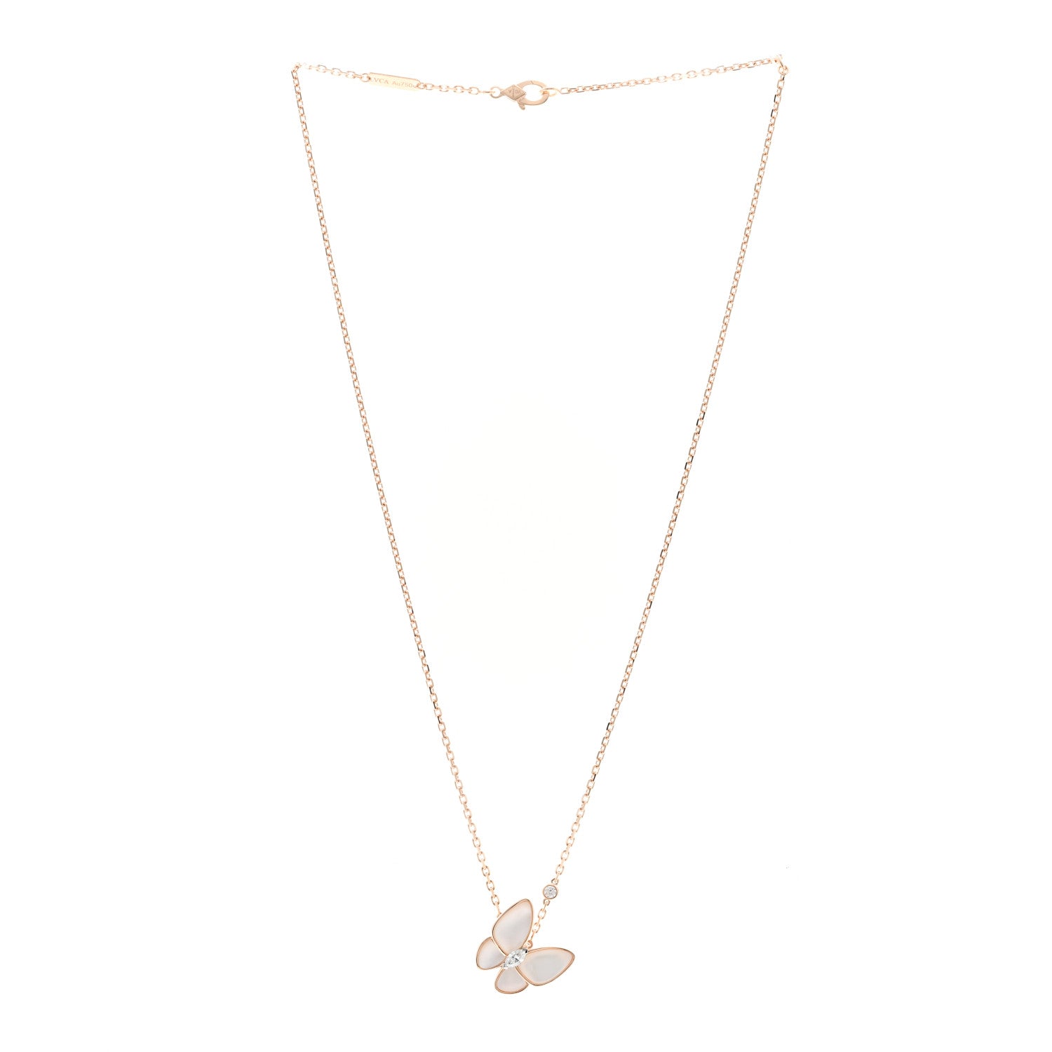 Van Cleef & Arpels 18K Rose Gold Diamond Mother of Pearl Two Butterfly Pendant Necklace 3 of 6