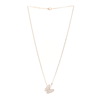 Van Cleef & Arpels 18K Rose Gold Diamond Mother of Pearl Two Butterfly Pendant Necklace 3 of 6