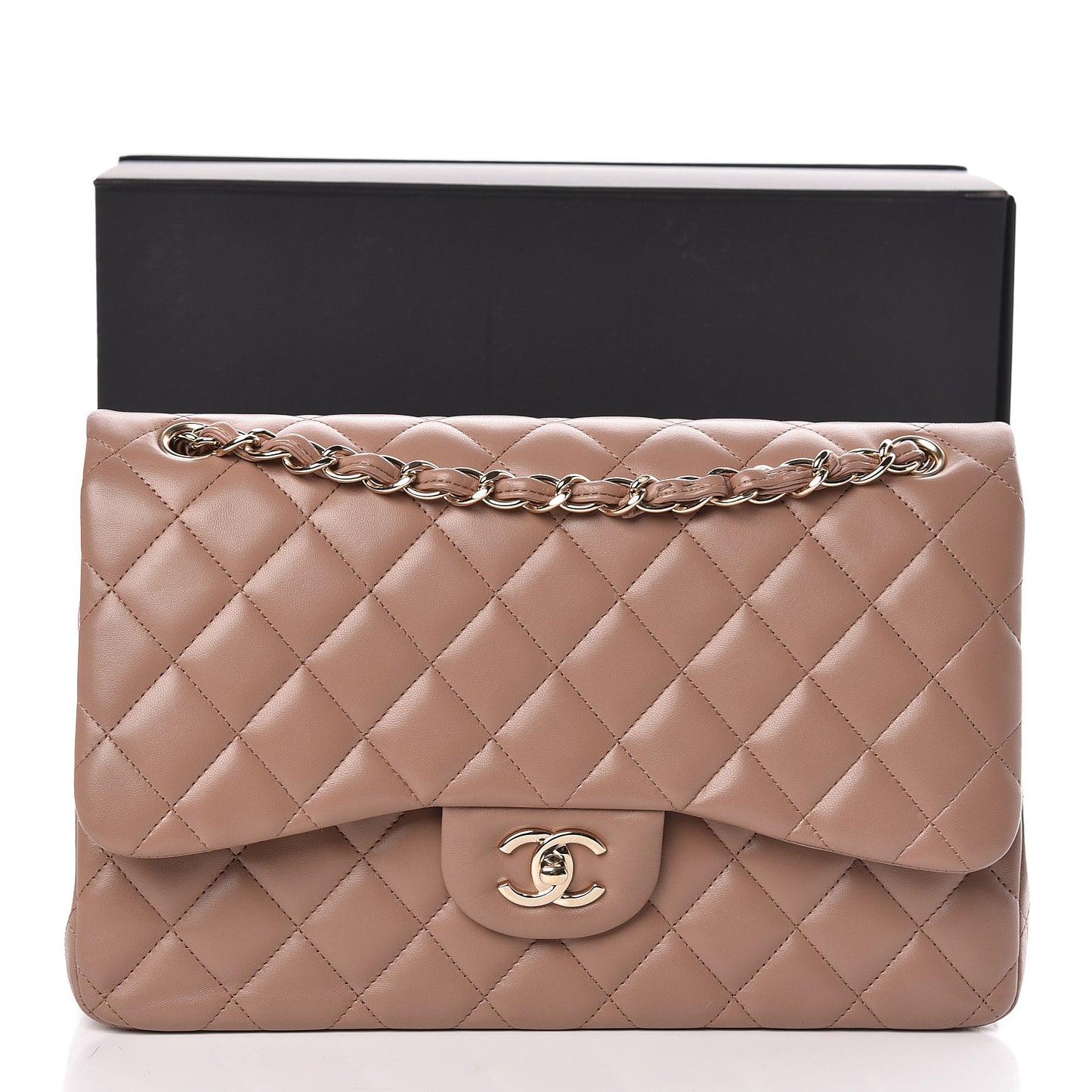 Lambskin Quilted Jumbo Double Flap Dark Beige