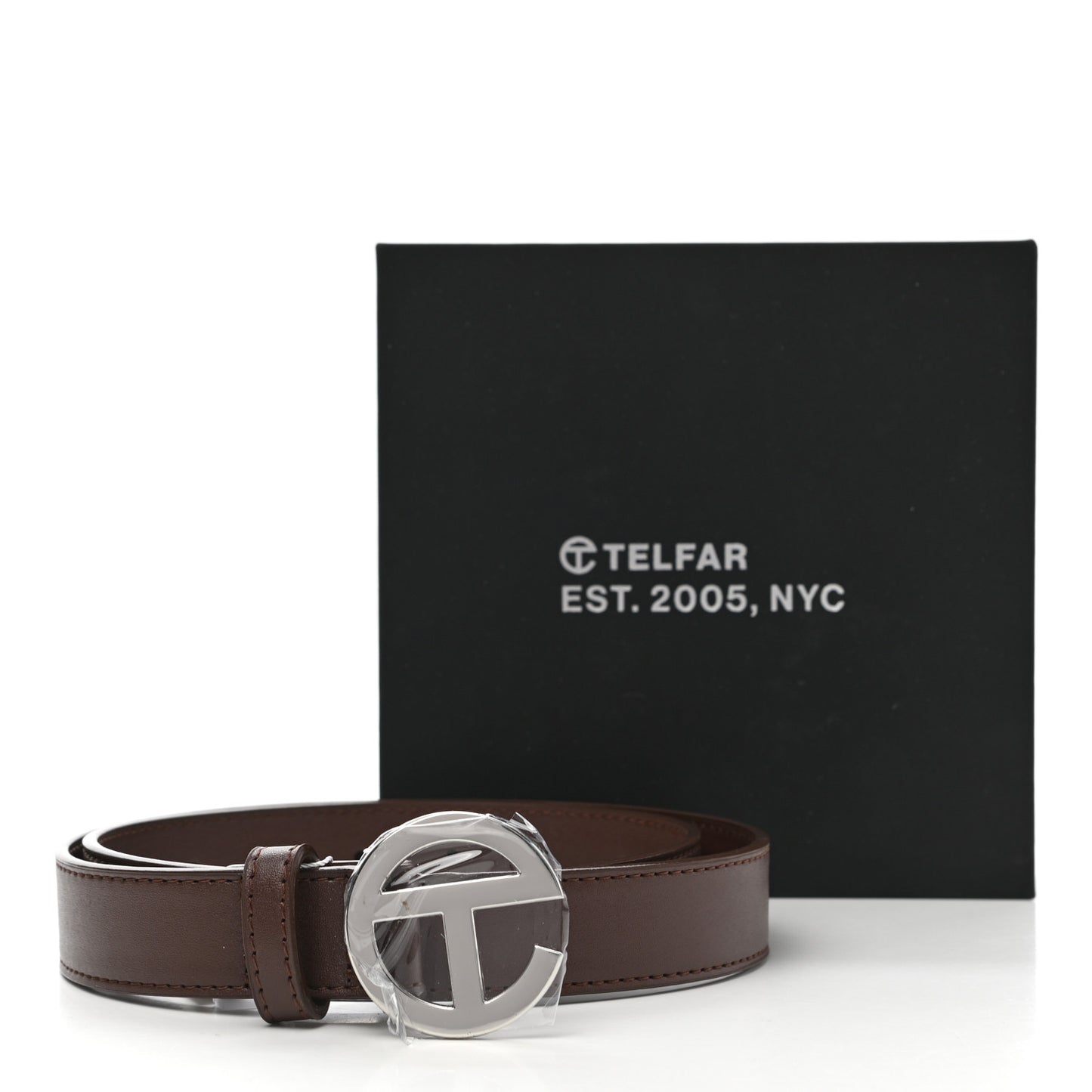 Vegan Leather Logo Belt Small Chocolate