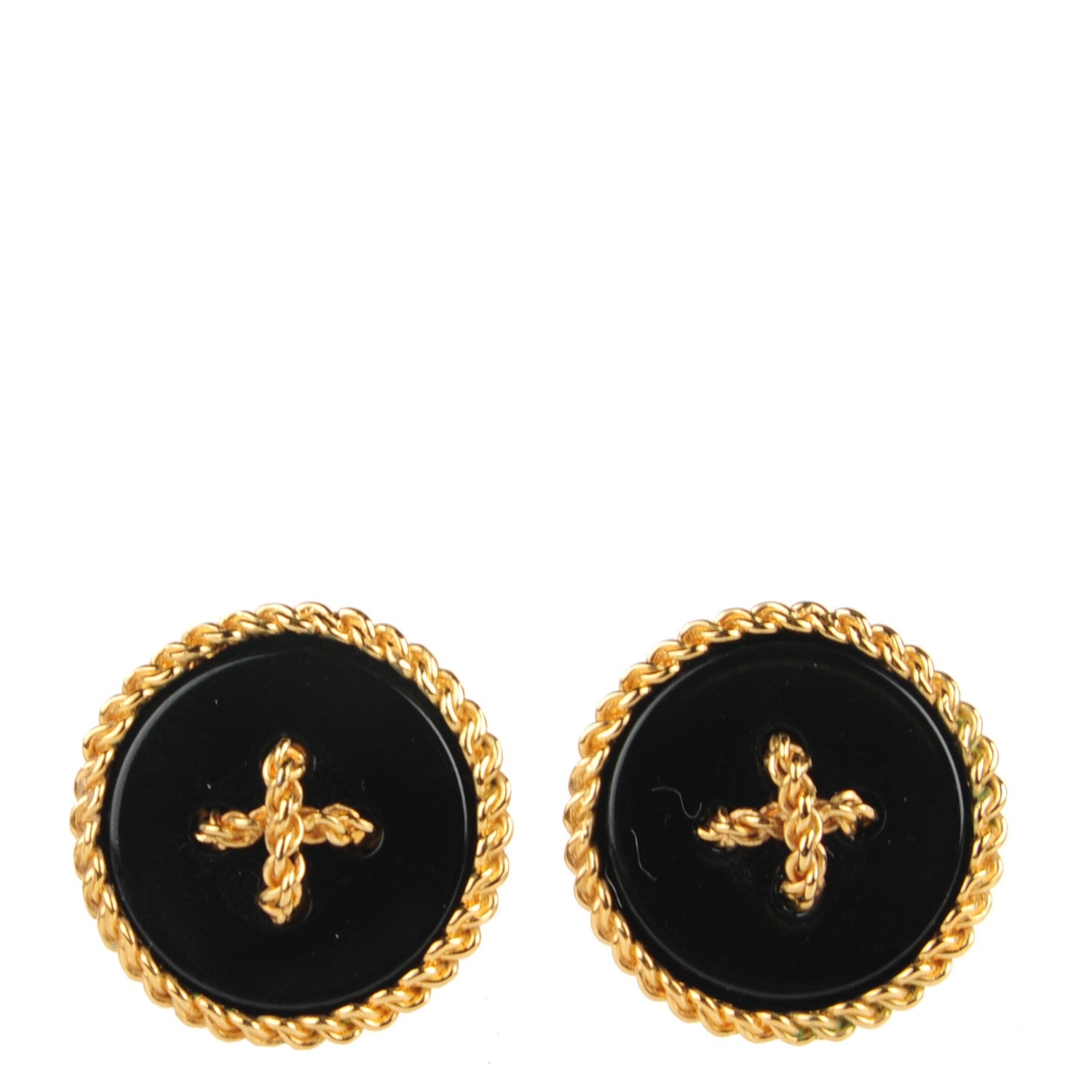 Chanel Resin Round Rope Earrings Black Gold 1 of 4