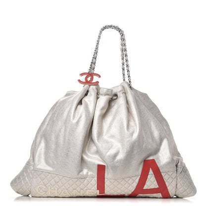 Chanel Metallic Jersey Quilted LA Tote Silver 1 of 7