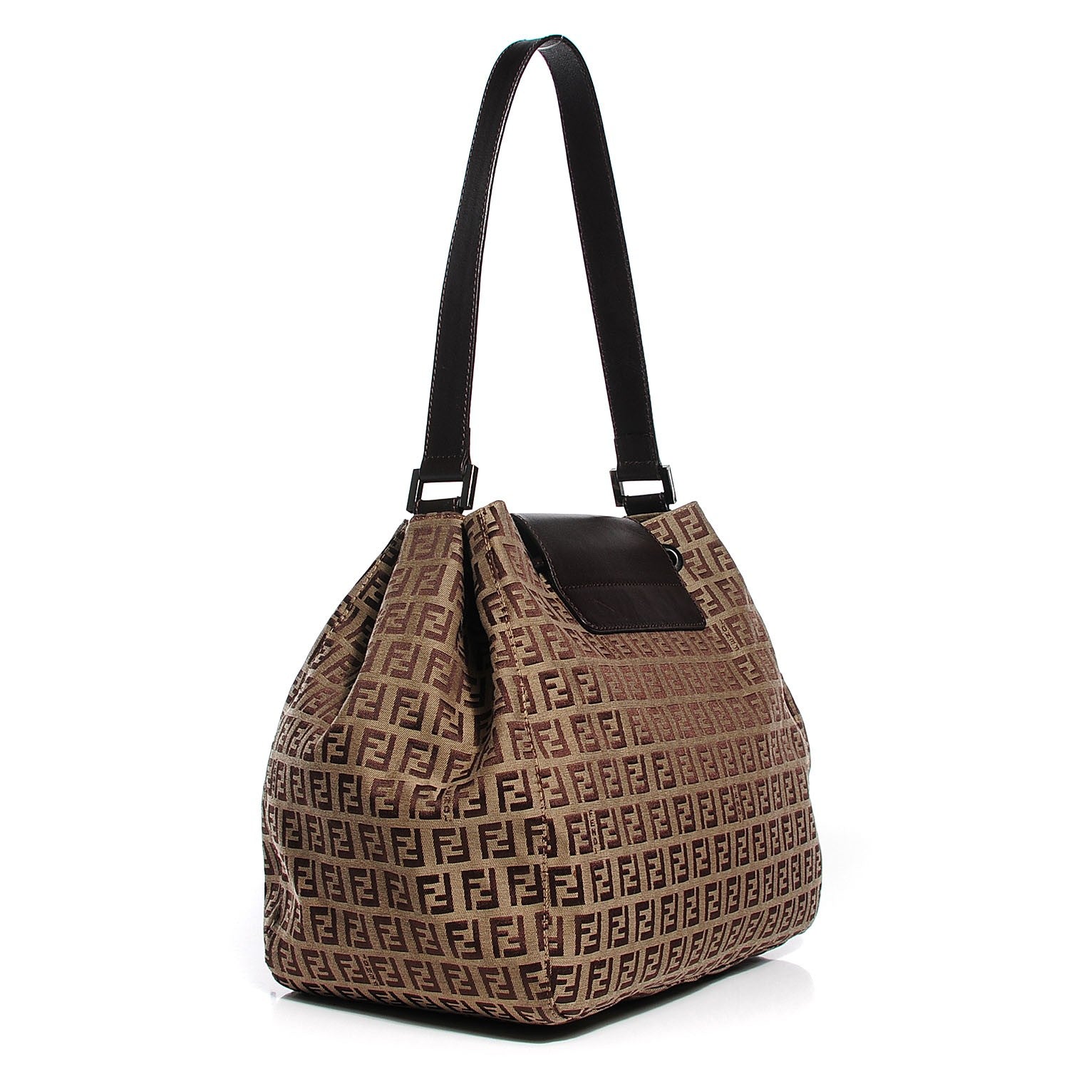 Fendi Zucchino Vitello Drawstring Shoulder Bag Testa di Moro Beige 3 of 7