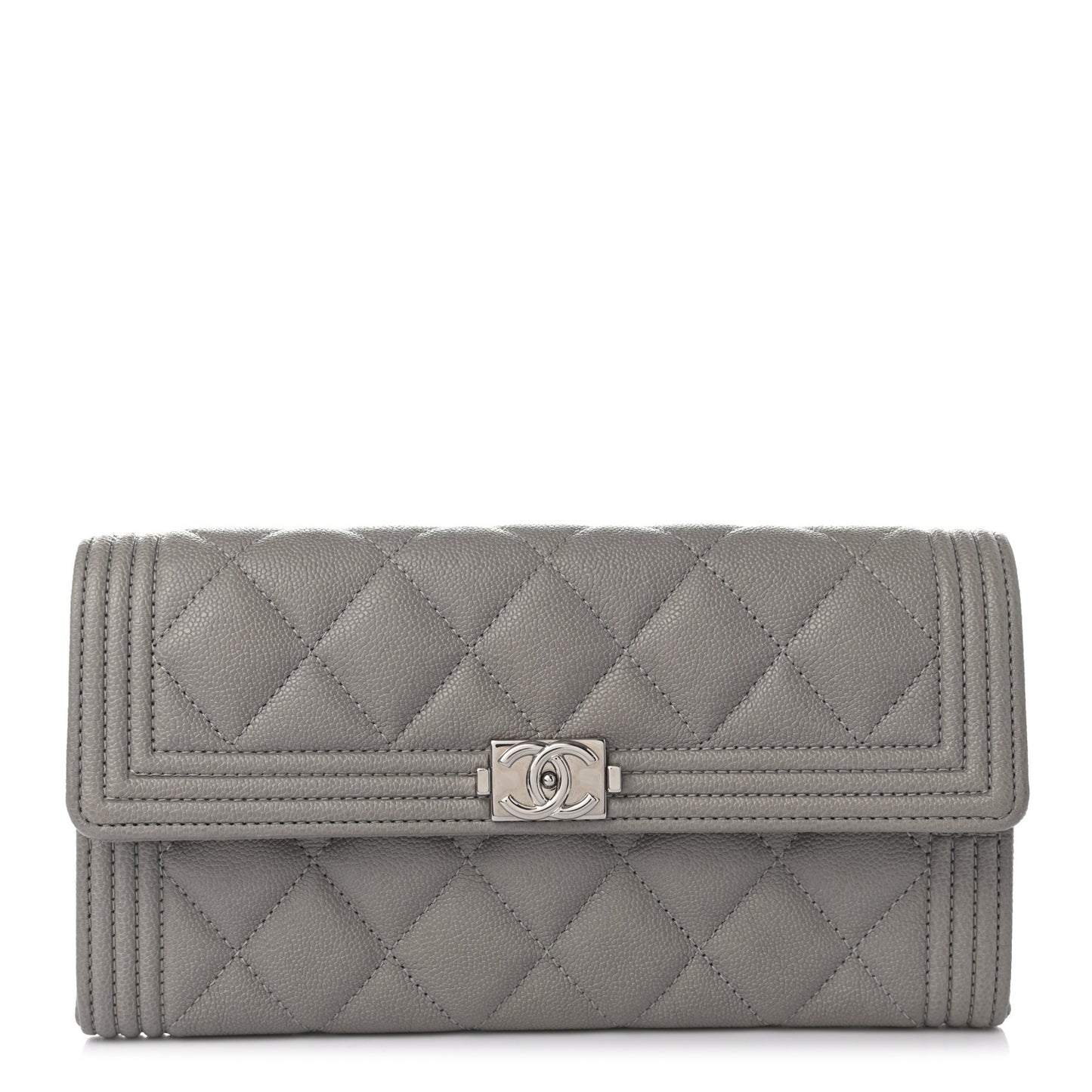 Caviar Quilted Large Boy Gusset Flap Wallet Grey
