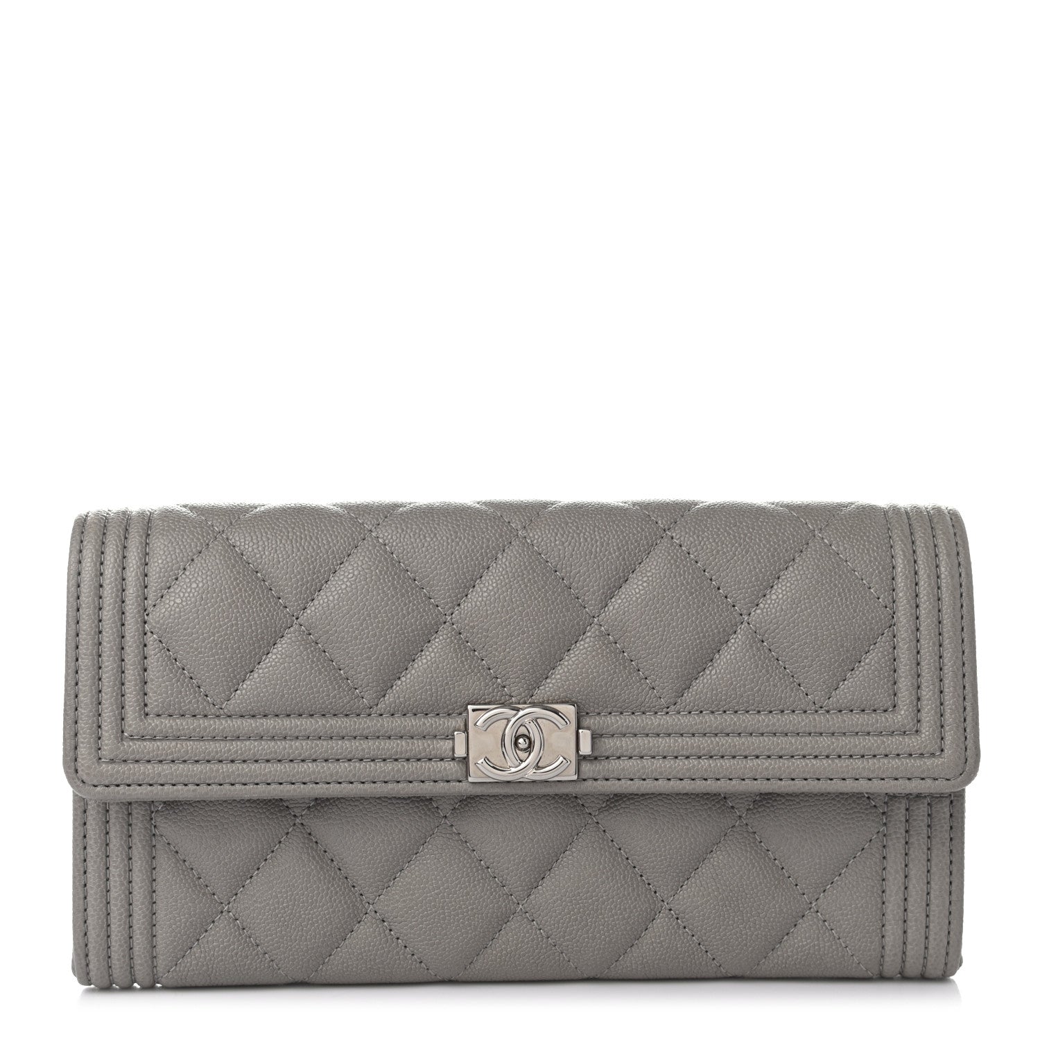 Chanel Caviar Quilted Large Boy Gusset Flap Wallet Grey 1 of 8