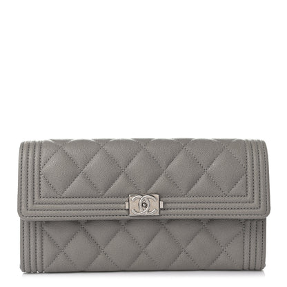 Chanel Caviar Quilted Large Boy Gusset Flap Wallet Grey 1 of 8