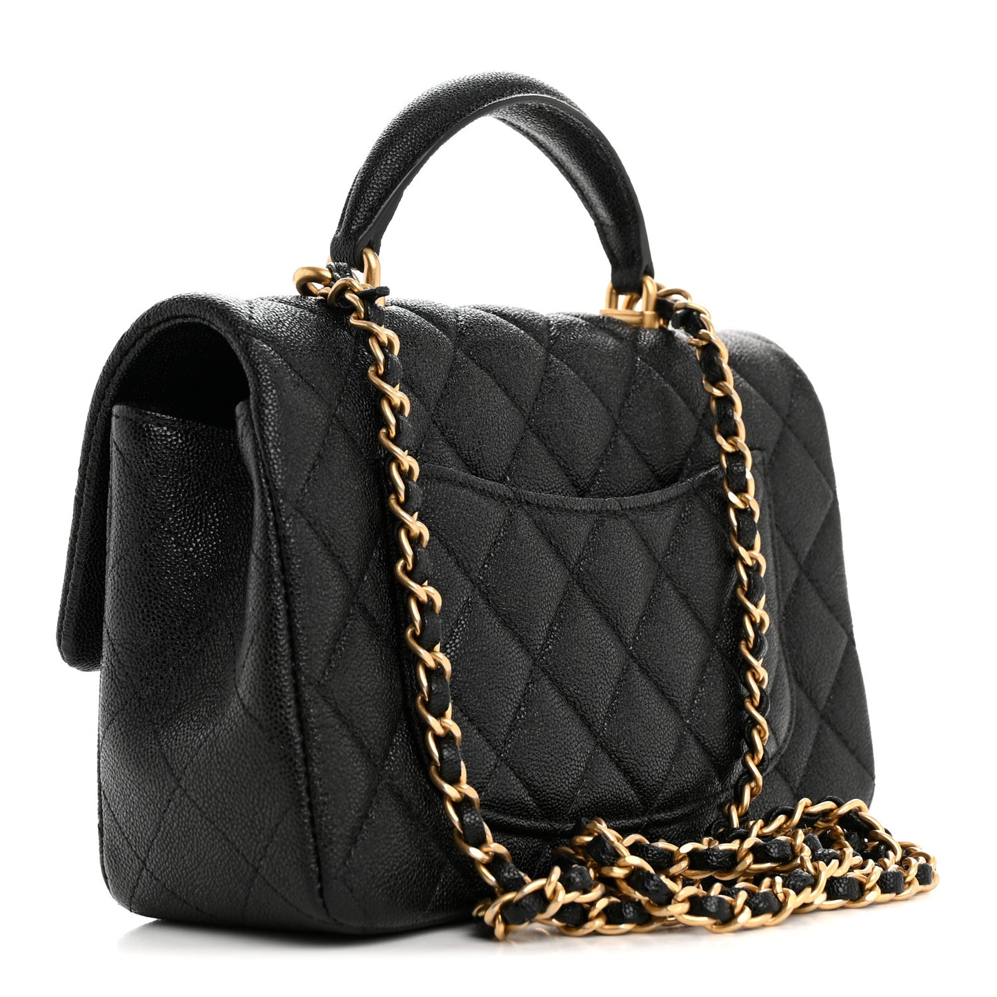 Caviar Quilted Mini Top Handle Rectangular Flap Black
