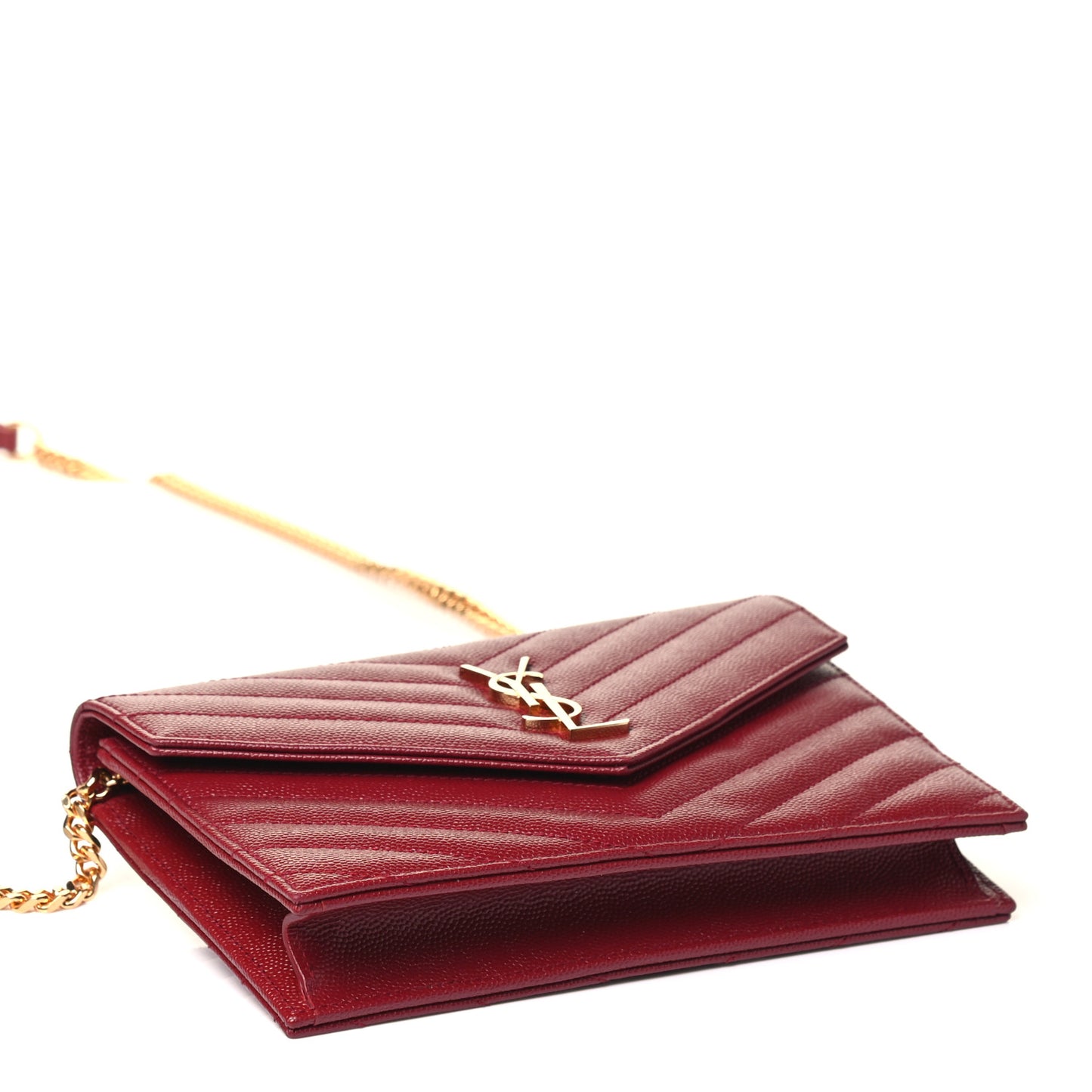 Grain De Poudre Matelasse Chevron Monogram Envelope Chain Wallet Rouge Opyum