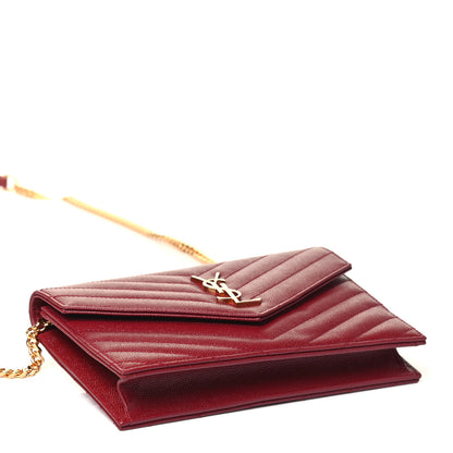 Saint Laurent Grain De Poudre Matelasse Chevron Monogram Envelope Chain Wallet Rouge Opyum 3 of 4