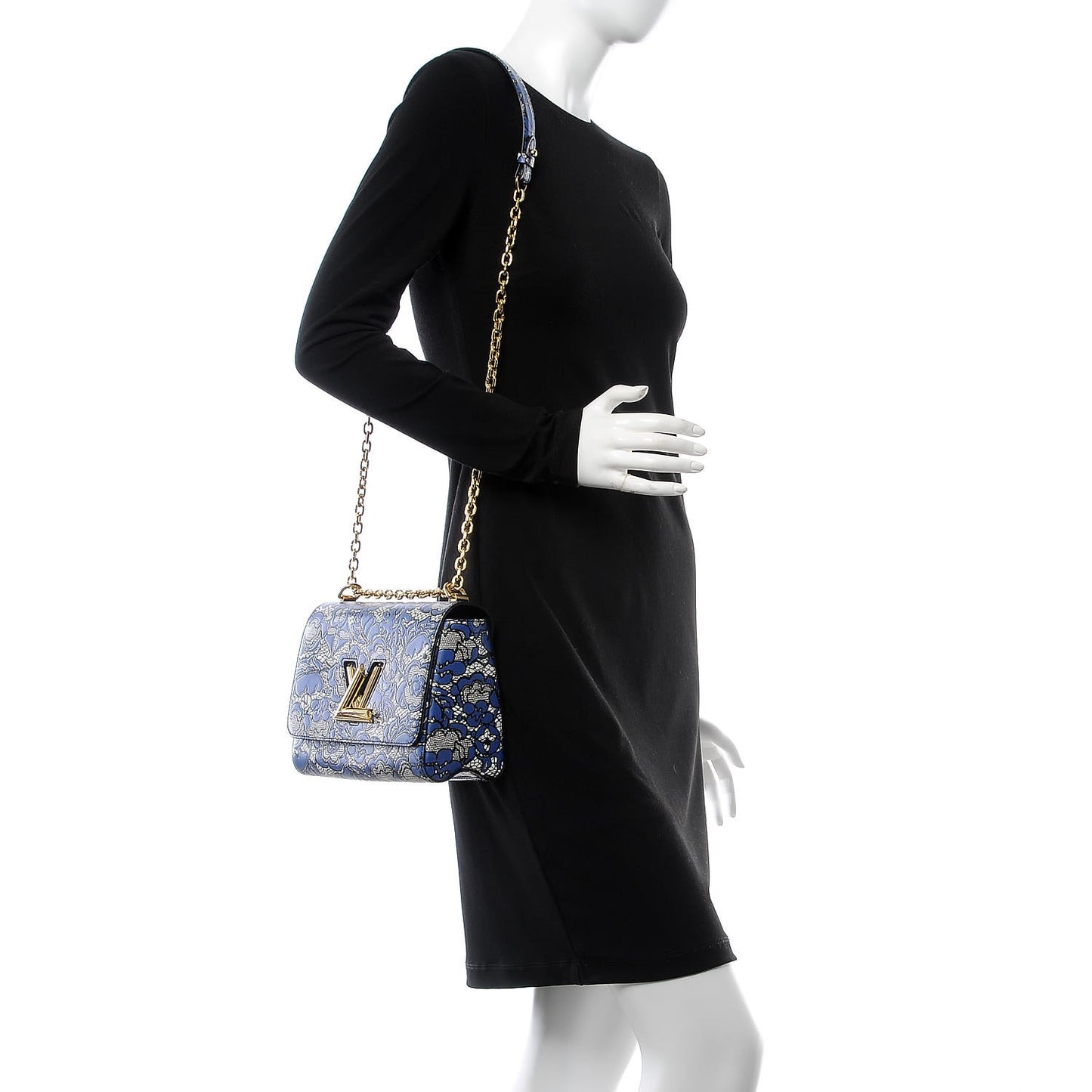 Calfskin Printed Twist Shoulder Bag MM Blue Black
