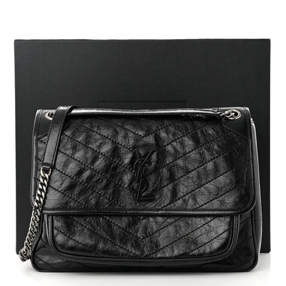 Saint Laurent Crinkled Calfskin Matelasse Monogram Large Niki Chain Satchel Black 12 of 12