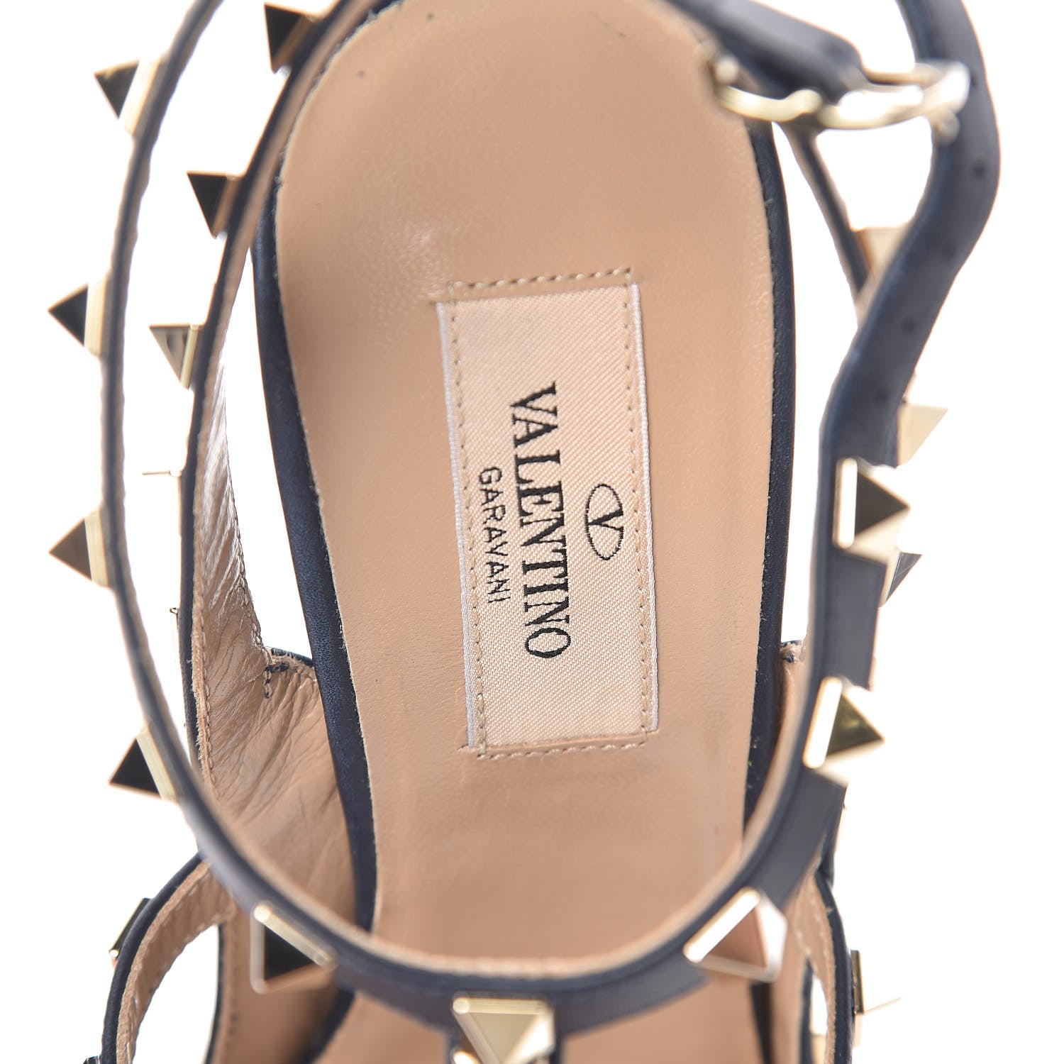 Valentino Garavani Pebbled Calfskin Rockstud Ankle Strap Pumps 37.5 Marine 7 of 8