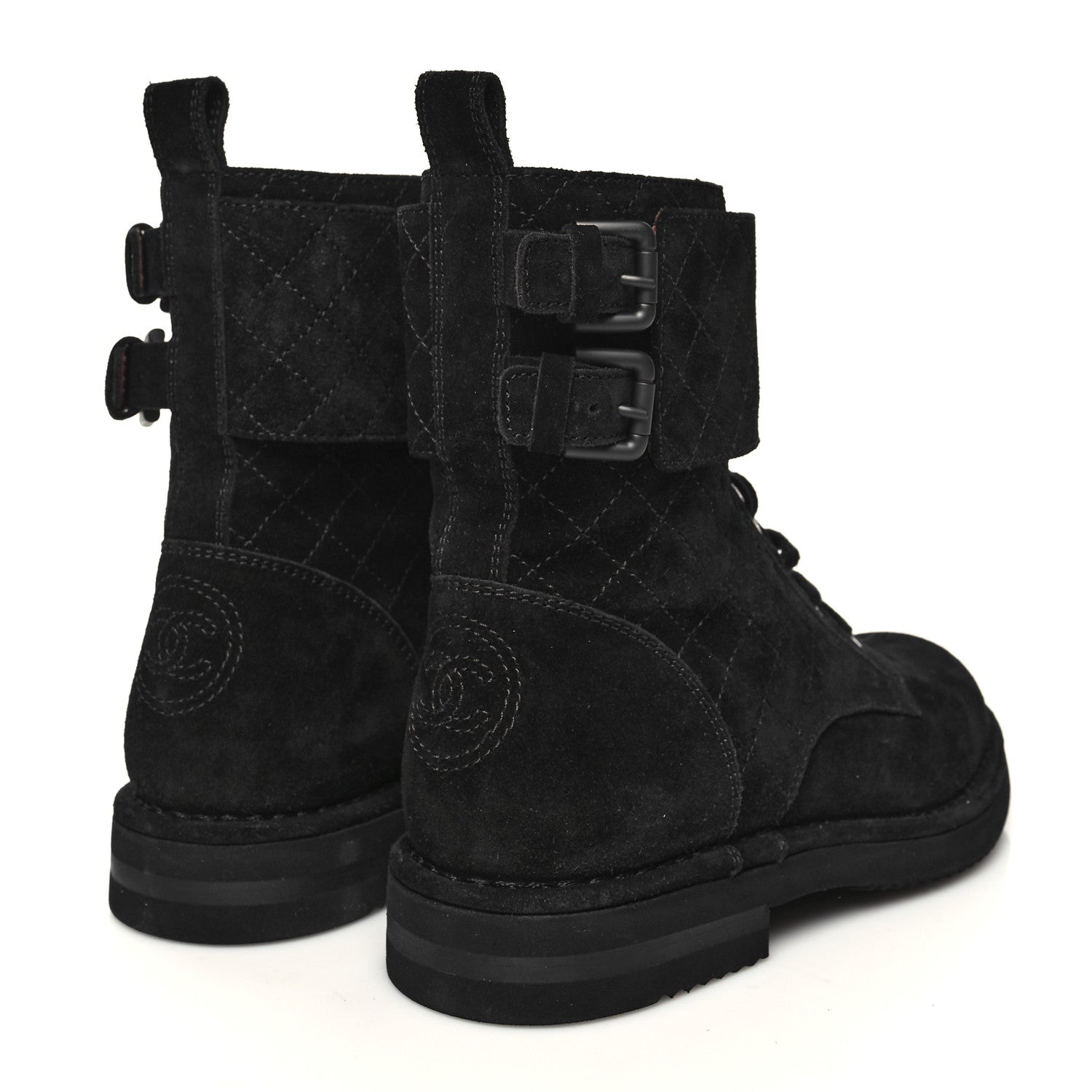 Chanel Suede Calfskin Quilted Combat Short Boots 36 Black 4 of 8