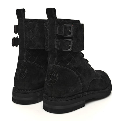 Chanel Suede Calfskin Quilted Combat Short Boots 36 Black 4 of 8