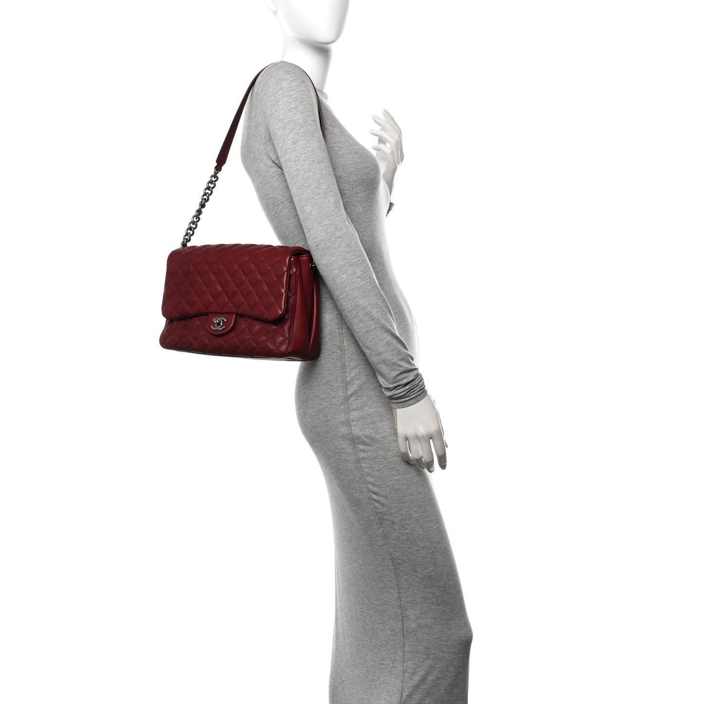 Caviar Quilted Medium Rock In Rome Single Flap Burgundy