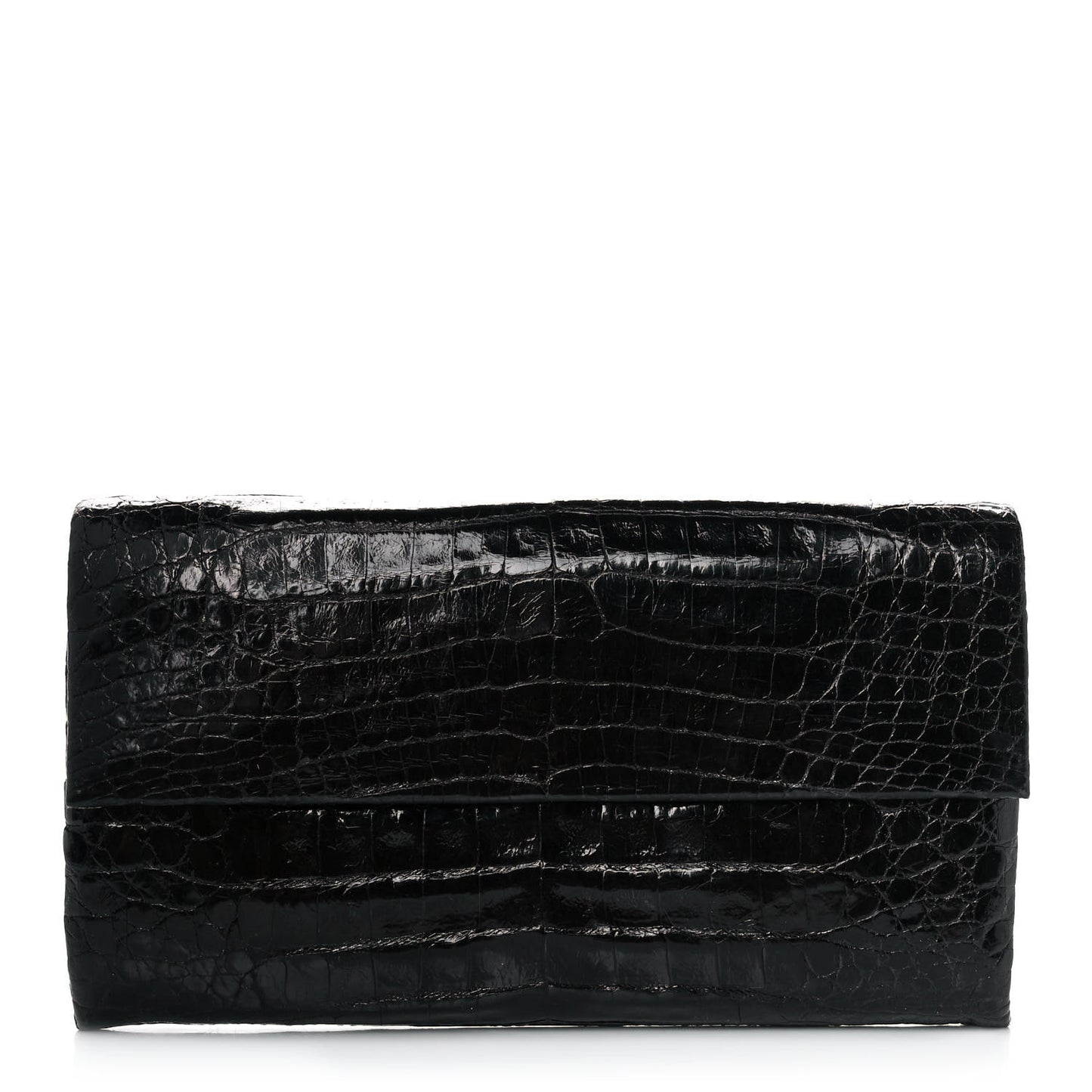 Crocodile Foldover Clutch Black