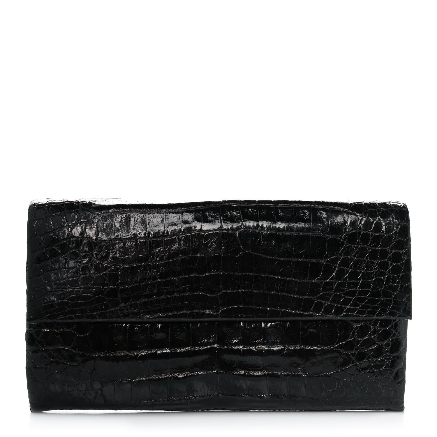 Nancy Gonzalez Crocodile Foldover Clutch Black 1 of 9