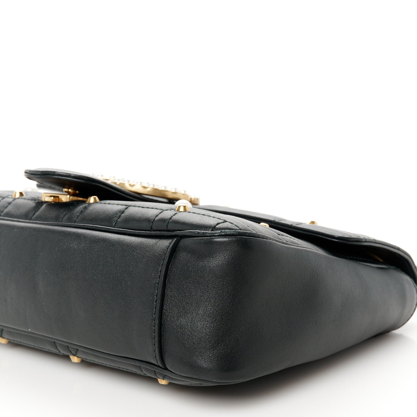 Calfskin Matelasse Studded Medium Pearly GG Marmont Shoulder Bag Black