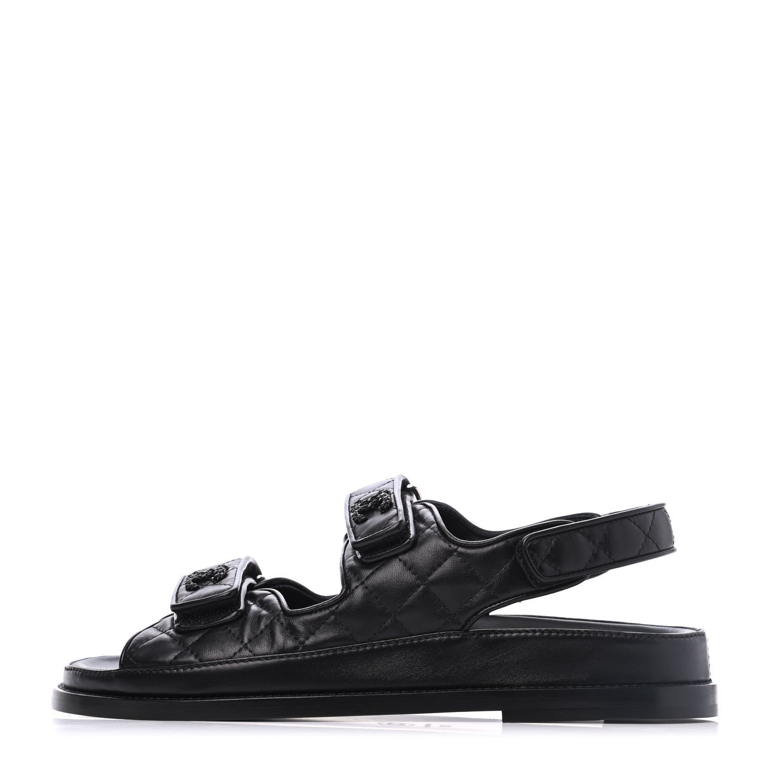 Chanel Lambskin Velcro Dad Sandals 38.5 Black 1 of 9