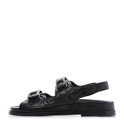 Chanel Lambskin Velcro Dad Sandals 38.5 Black 1 of 9