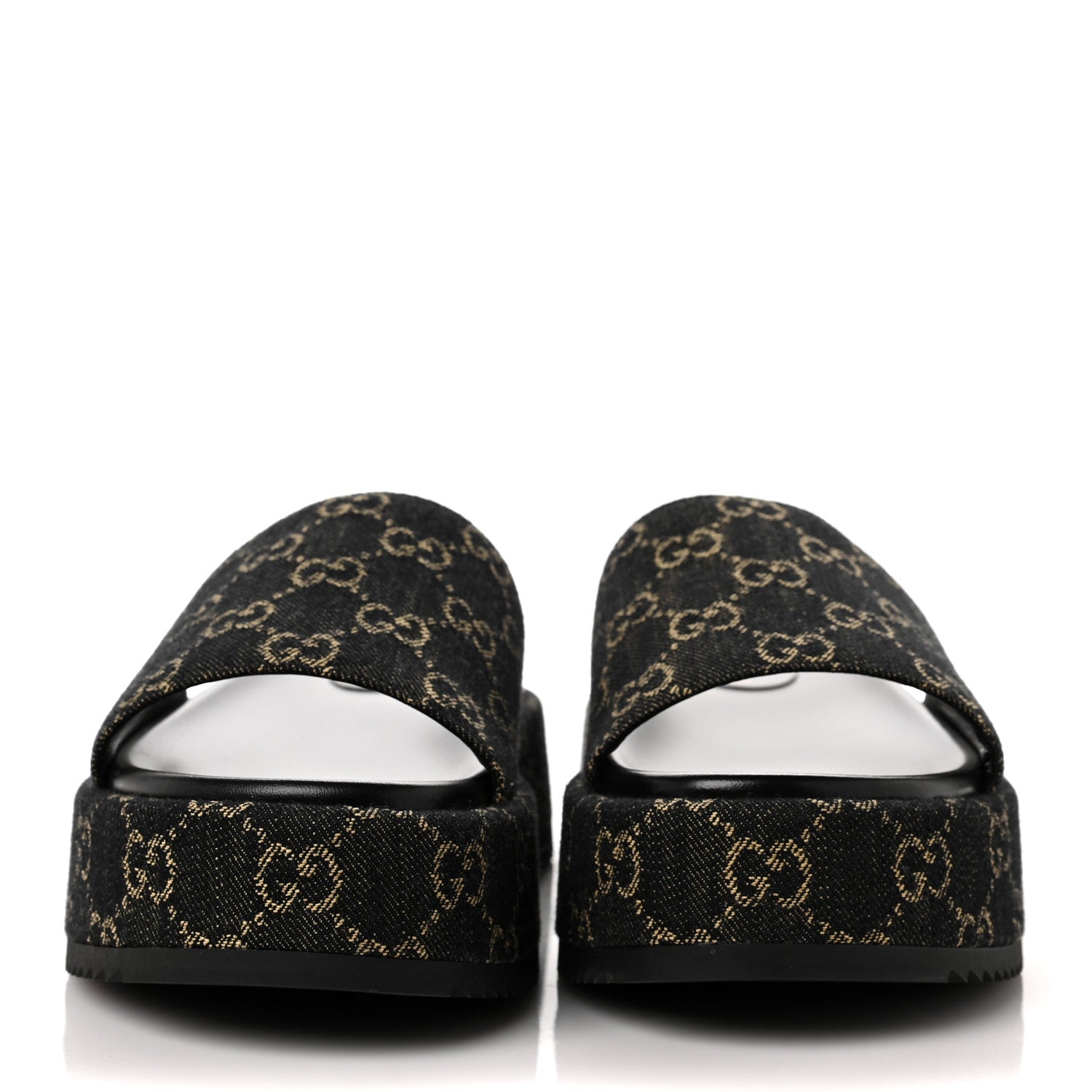 Gucci Jacquard Black Denim GG Monogram Angelina Platform 55mm Slide Sandals 40 Black Ivory 2 of 8