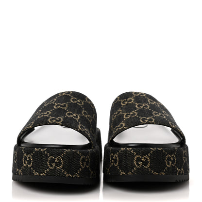 Gucci Jacquard Black Denim GG Monogram Angelina Platform 55mm Slide Sandals 40 Black Ivory 2 of 8