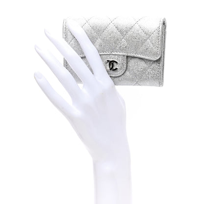 Chanel Glittered Metallic Caviar Quilted Flap Card Holder Wallet Silver 2 of 8