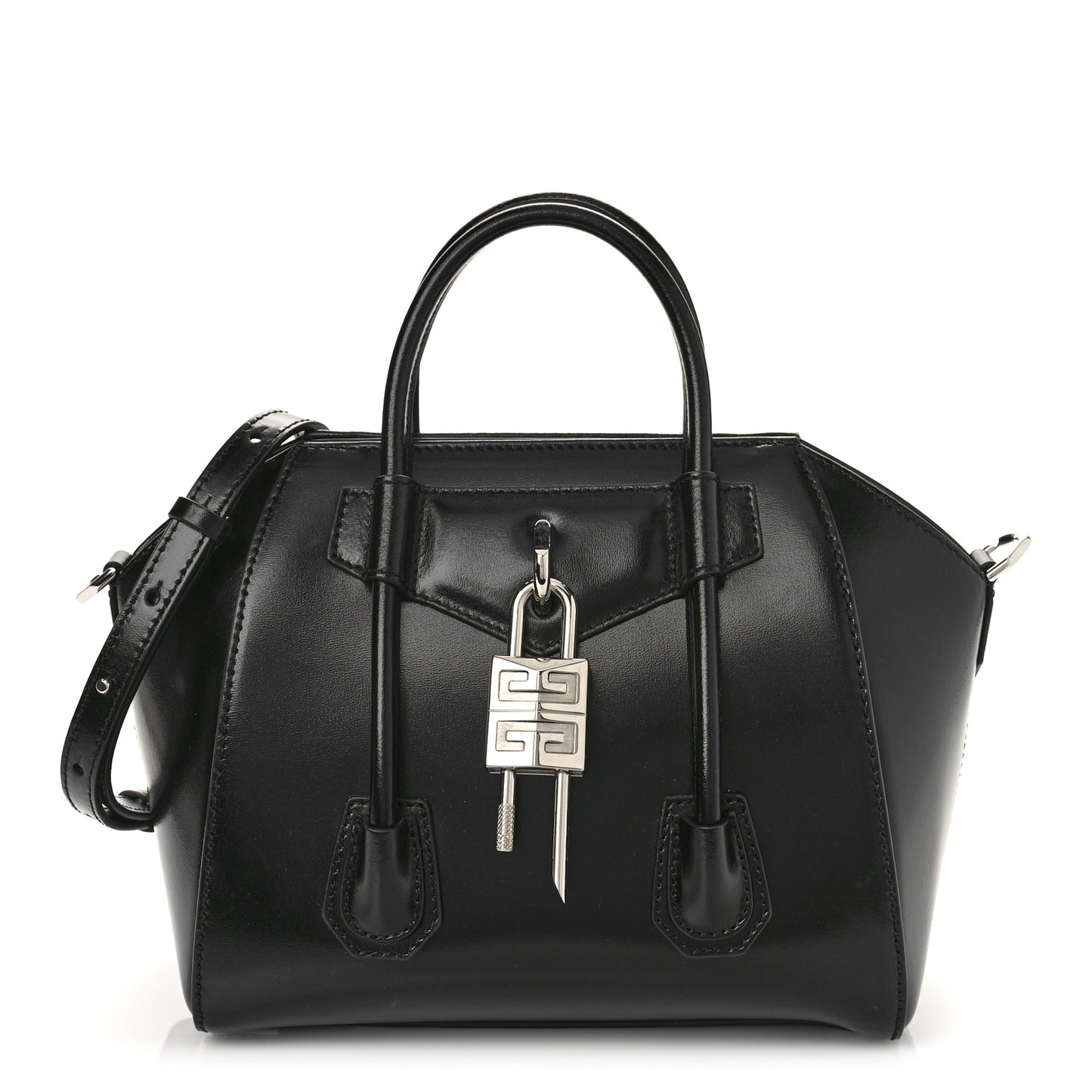 Box Calfskin Mini Lock Antigona Shoulder Bag Black