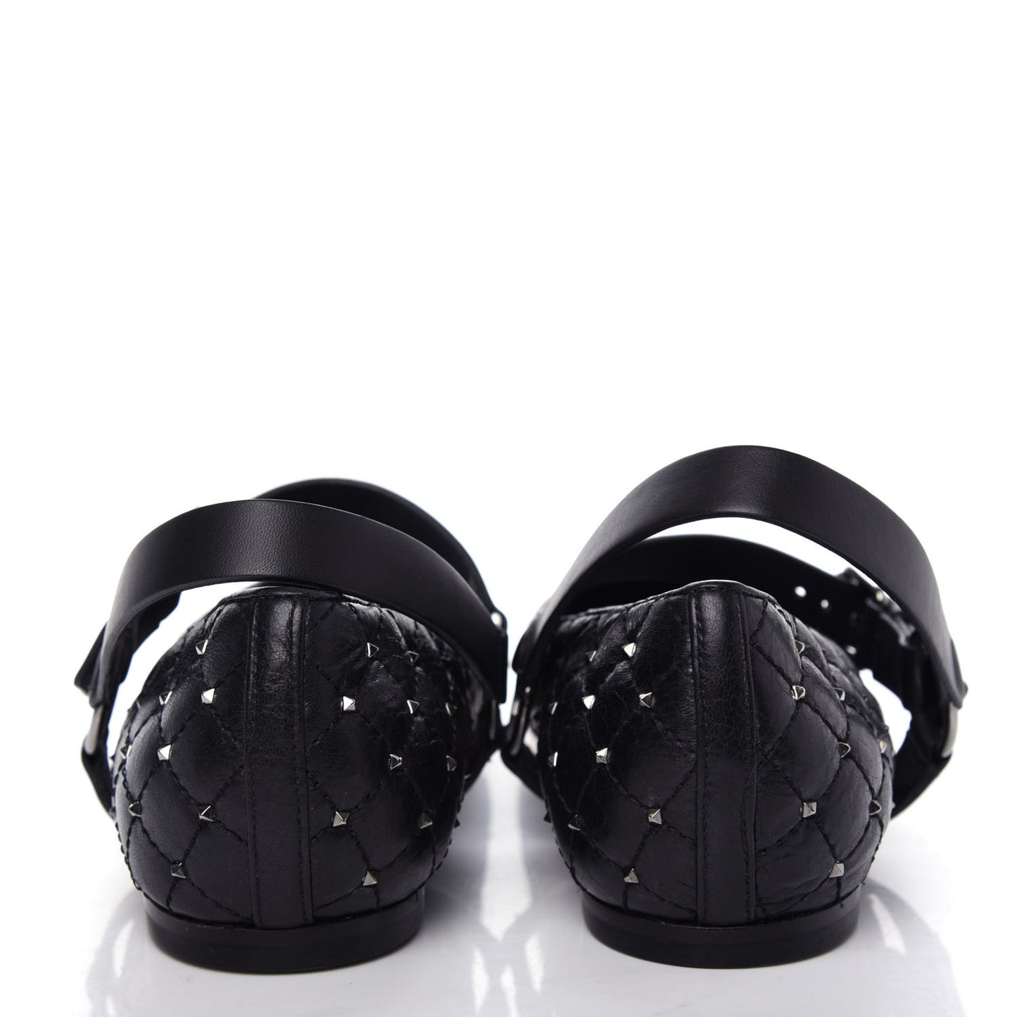 Crackled Lambskin Rockstud Spike Captoe Ballerina Flats 36.5 Black