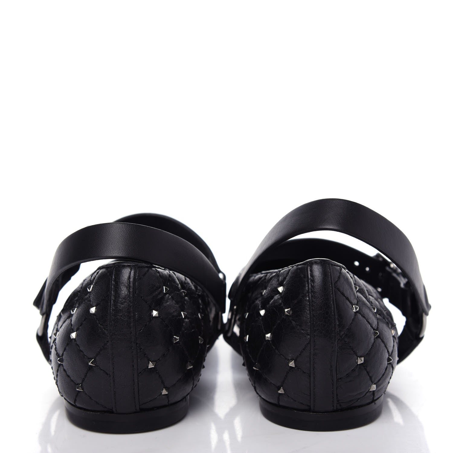Valentino Garavani Crackled Lambskin Rockstud Spike Captoe Ballerina Flats 36.5 Black 7 of 10