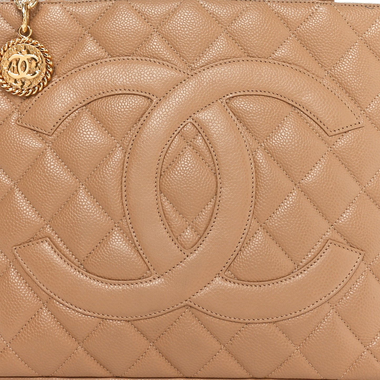 Caviar Quilted Medallion Tote Beige