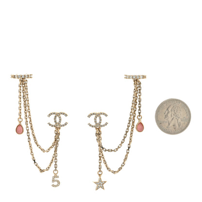 Chanel Crystal Star 5 Drop CC Earrings Gold 2 of 4