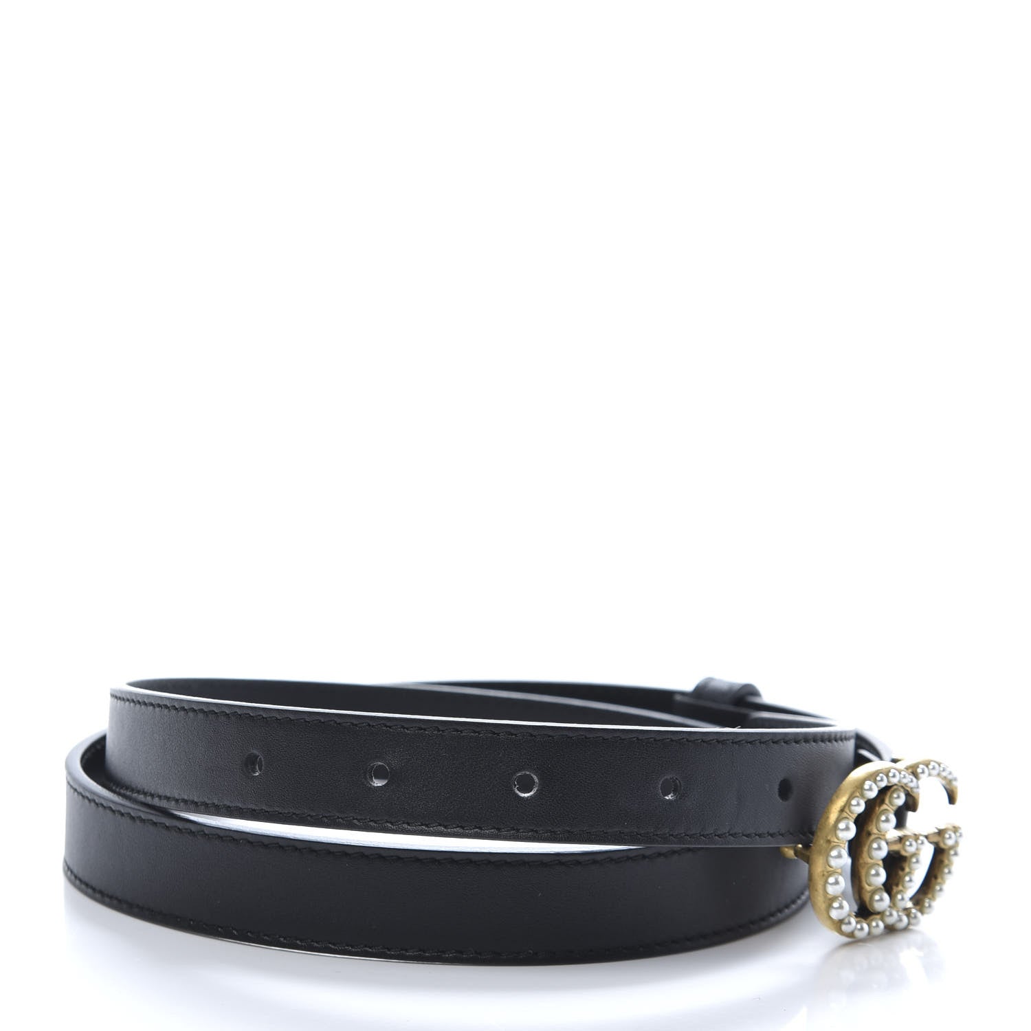 Gucci Moon Calfskin Pearl Double G 20mm Belt 80 32 Black Cream 4 of 6
