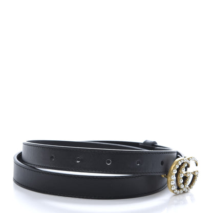 Gucci Moon Calfskin Pearl Double G 20mm Belt 80 32 Black Cream 4 of 6