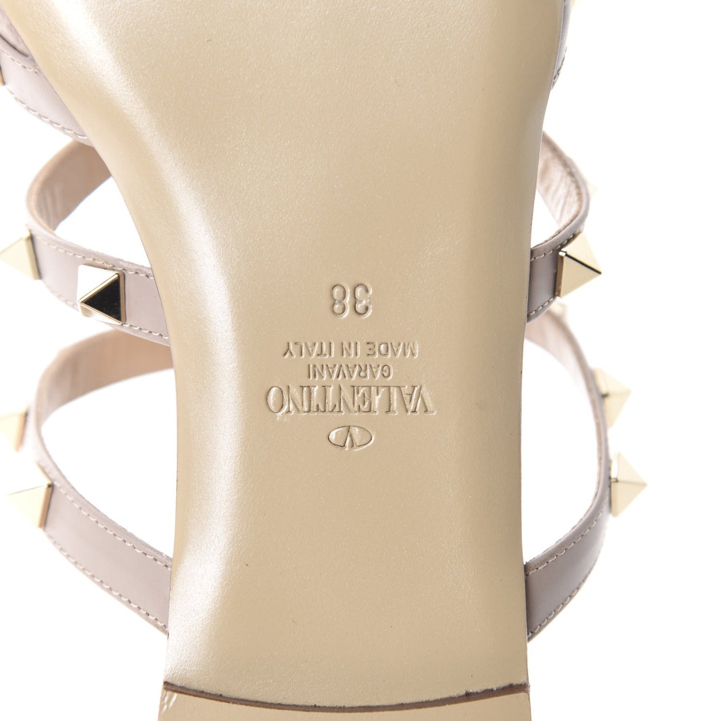 Pebbled Calfskin Rockstud Flat Cage Mules 38 Poudre