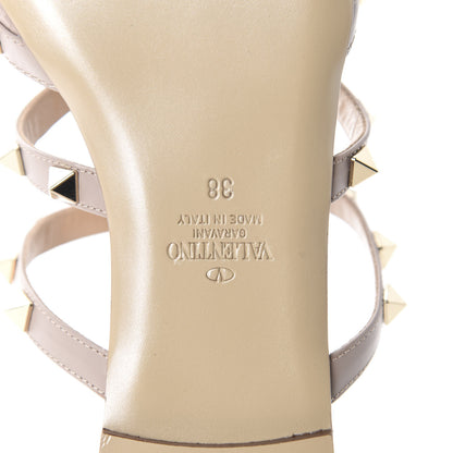 Valentino Garavani Pebbled Calfskin Rockstud Flat Cage Mules 38 Poudre 9 of 11