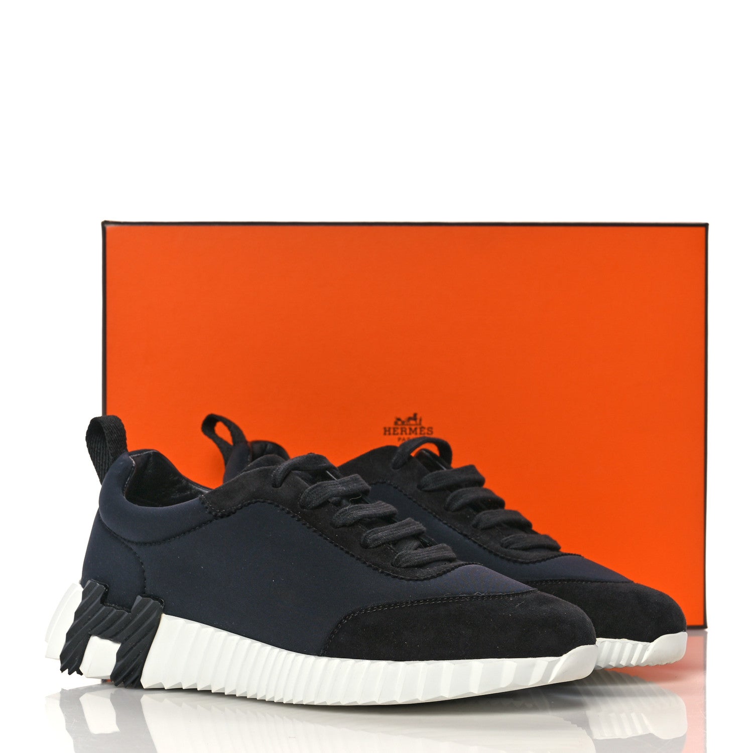 Hermes Technical Jersey Suede Goatskin Bouncing Sneakers 36 Black White 8 of 8