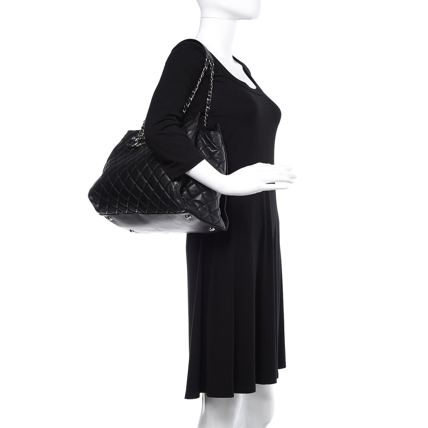 Calfskin Quilted Large Chic and Soft Shopping Tote Black