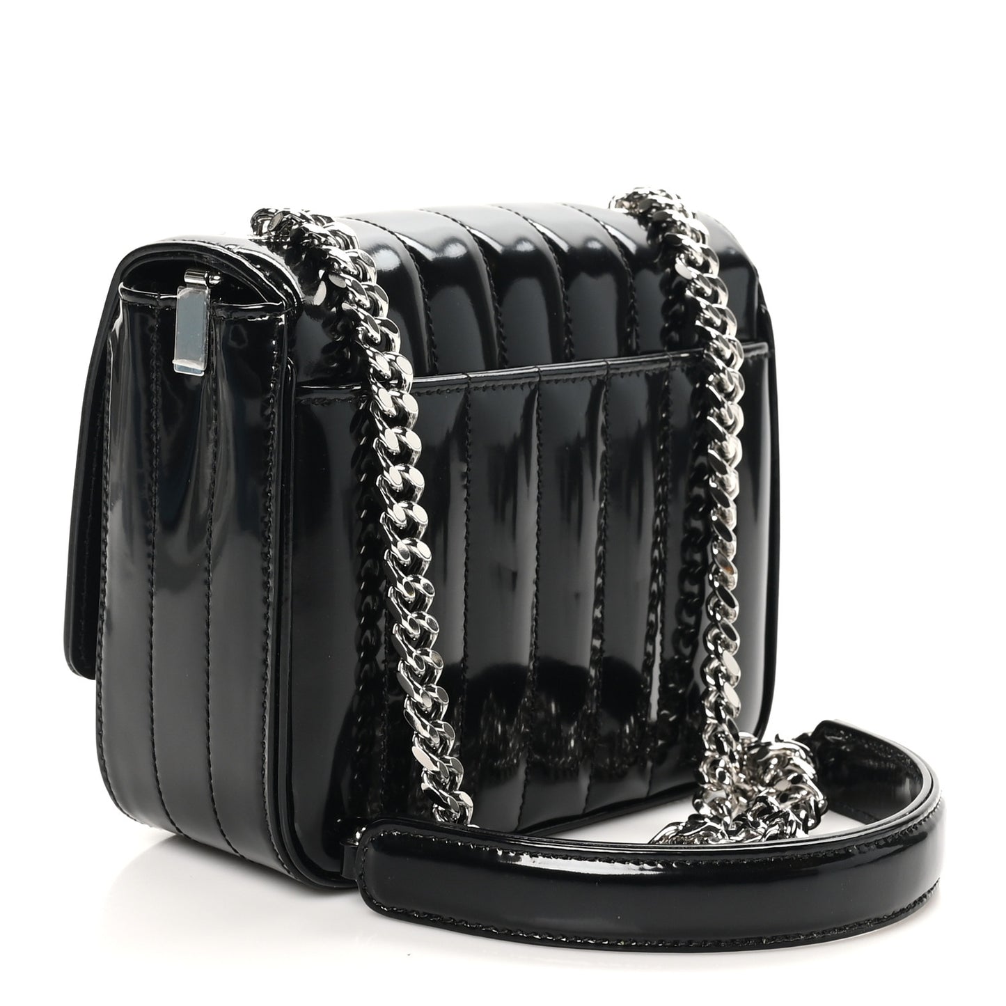 Patent Calfskin Matelasse Monogram Small Vicky Chain Bag Black