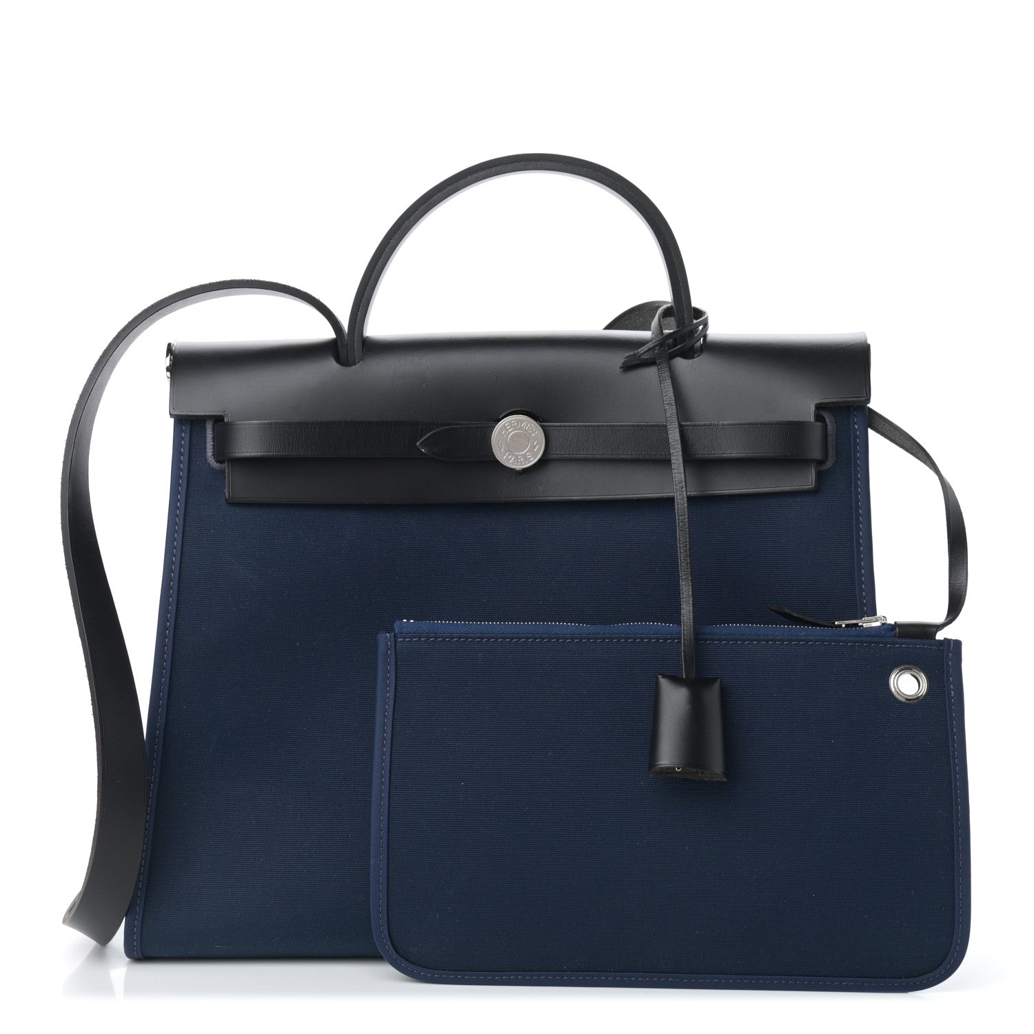 Hermes Toile Vache Hunter Herbag Zip Retourne 31 PM Black Bleu Indigo 1 of 12