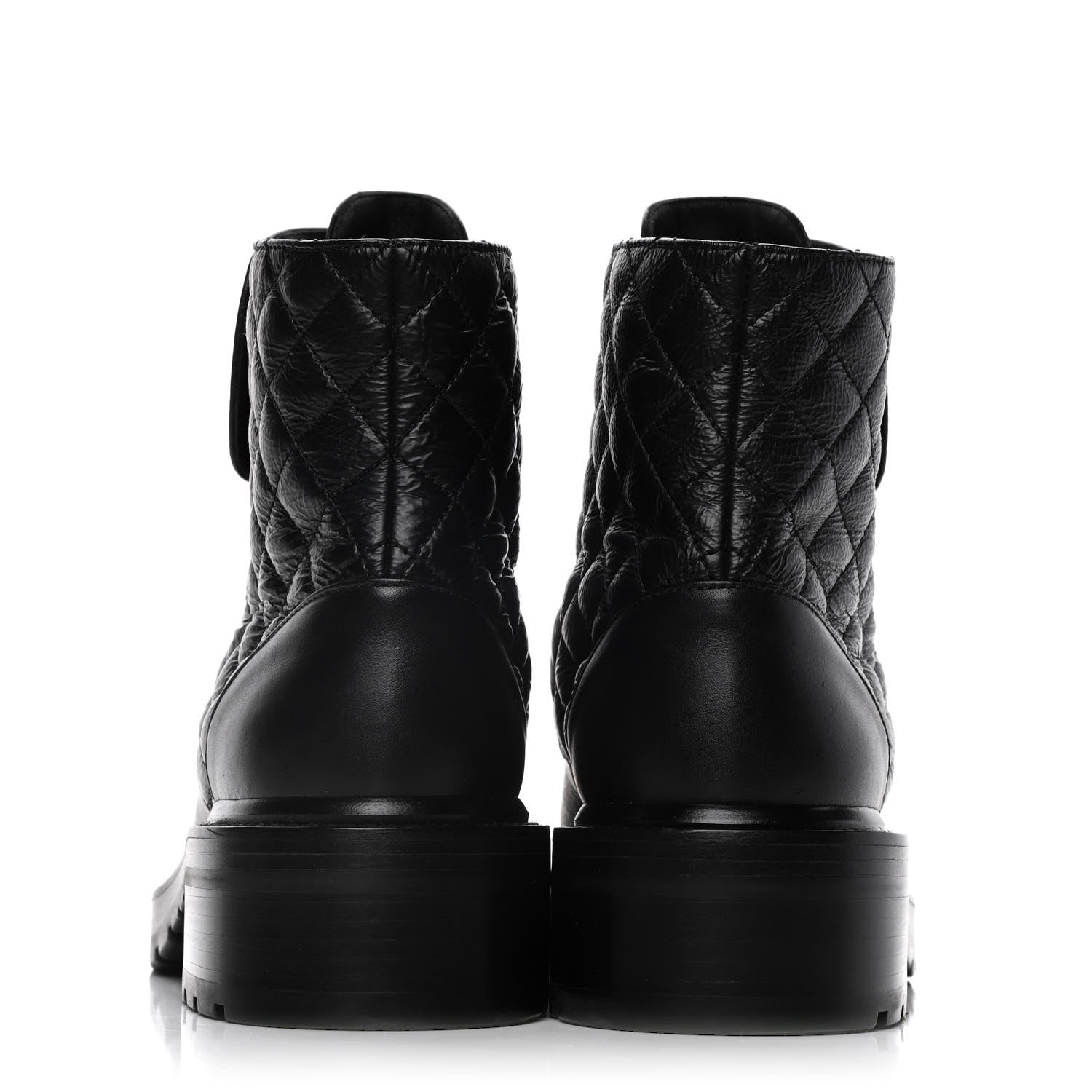 Chanel Shiny Goatskin Calfskin Quilted Lace Up Combat Boots 39 Black 5 of 7