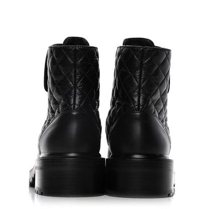 Chanel Shiny Goatskin Calfskin Quilted Lace Up Combat Boots 39 Black 5 of 7