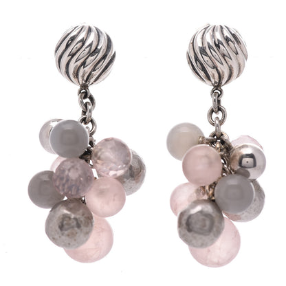 David Yurman Sterling Silver Rose Quartz Gray Moonstone Elements Drop Earrings 1 of 4