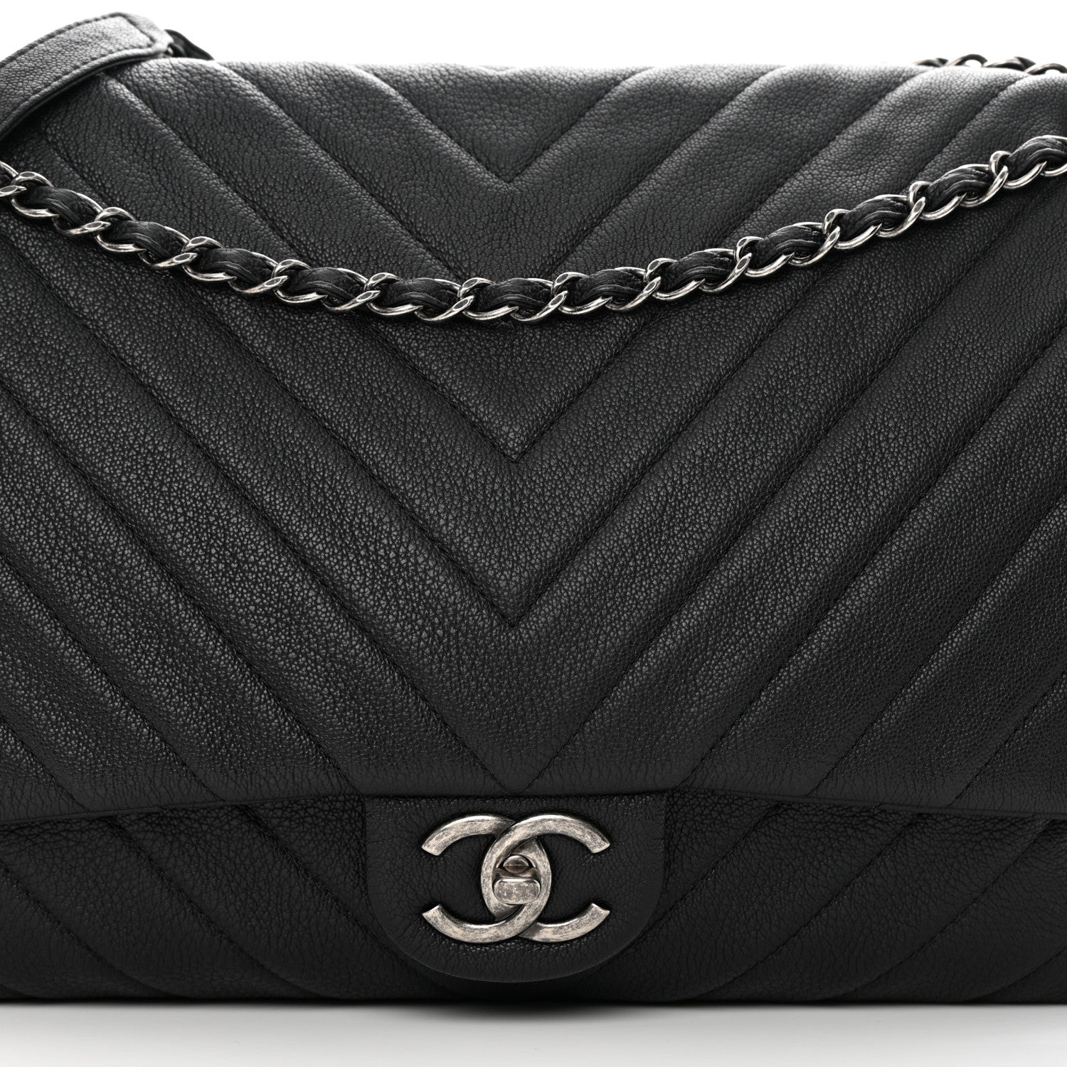 Chanel Calfskin Chevron Quilted XXL Travel Flap Bag Black 8 of 14