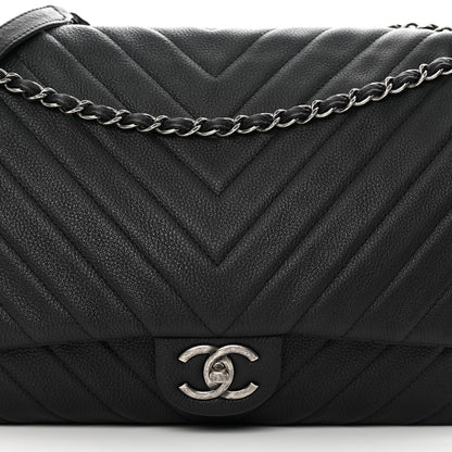 Chanel Calfskin Chevron Quilted XXL Travel Flap Bag Black 8 of 14